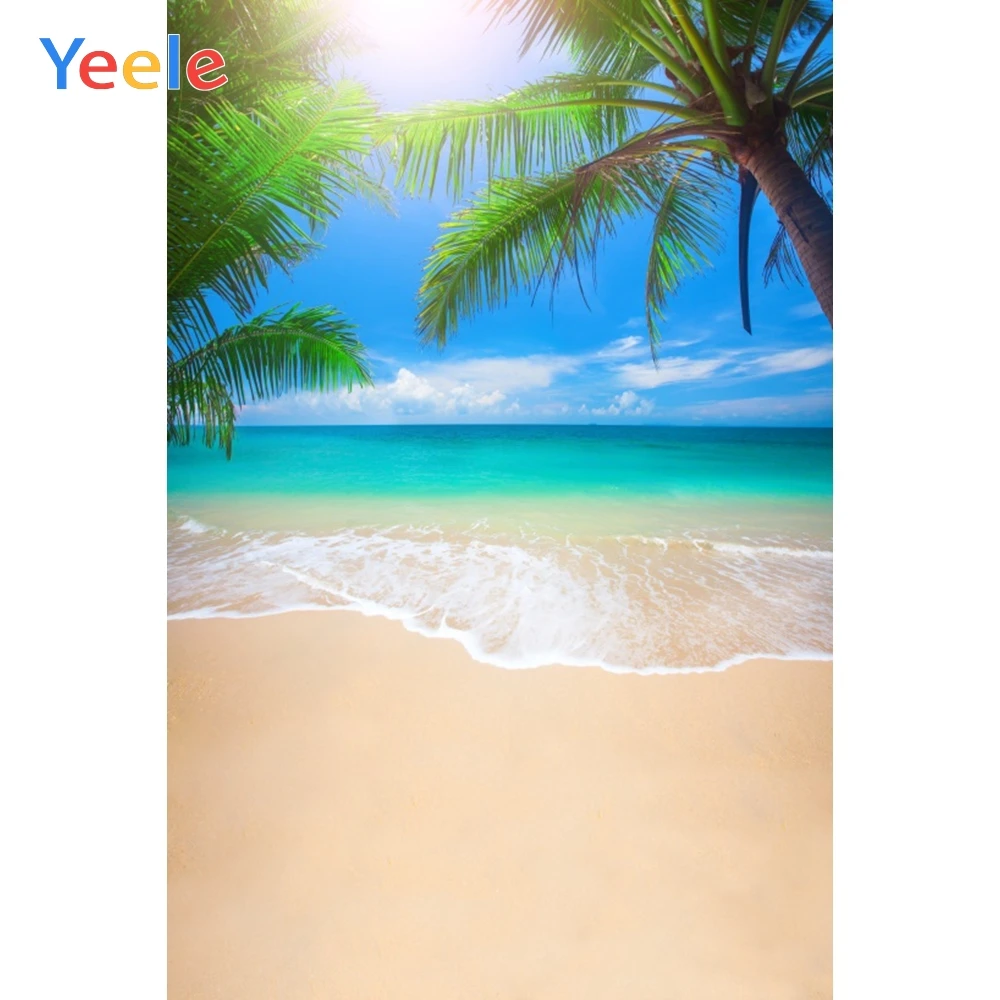 

Yeele Sky Cloud Shine Sea Beach Wave Palm Tree Summer Photography Backgrounds Customized Photographic Backdrops for Photo Studio