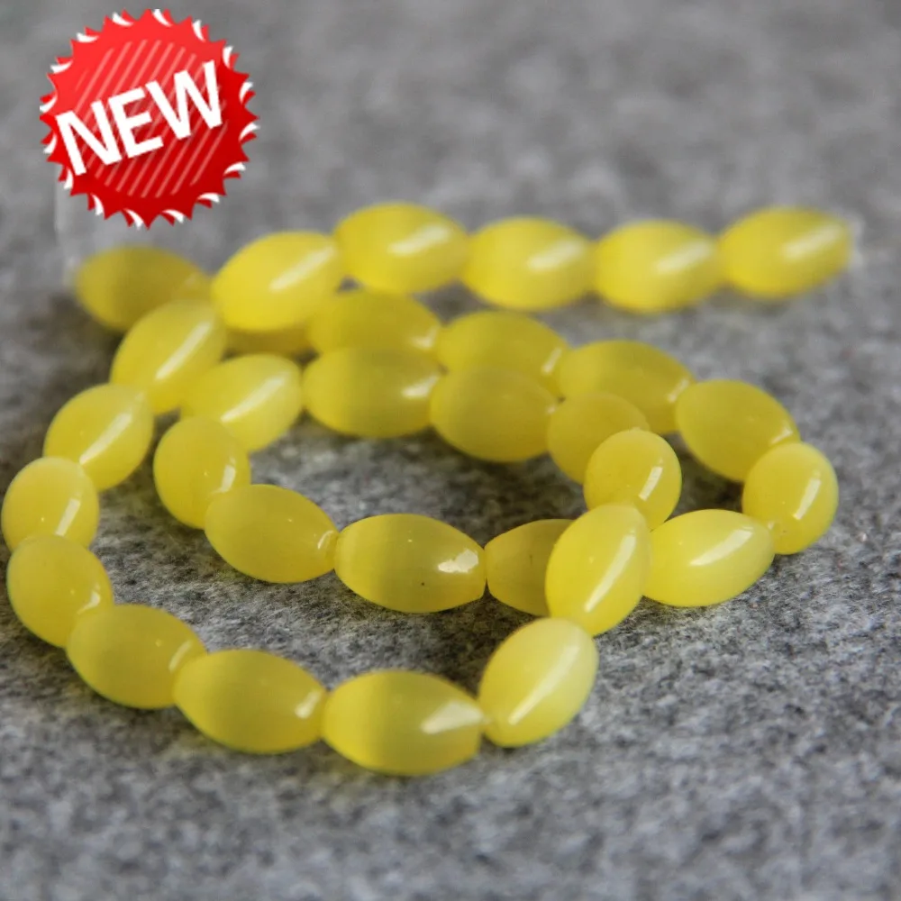 For Necklace 8*12mm Yellow Glass Beads Mexican Cat Eye Moonstone Granular Loose Women Girls Gifts 13inch Jewelry Making Design | Украшения