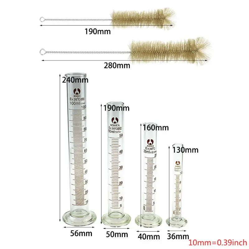 

10ml 25ml 50ml 100ml Graduated Cylinder Measuring Tool Lab Glass Measuring Container Chemistry Cylinder Set
