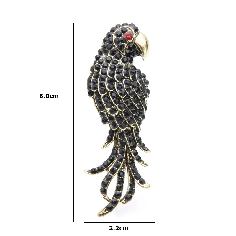 Wuli& baby, черные, красные стразы, попугай, броши с птицами, для женщин и мужчин, сплав, животное, брошь на булавке, подарки