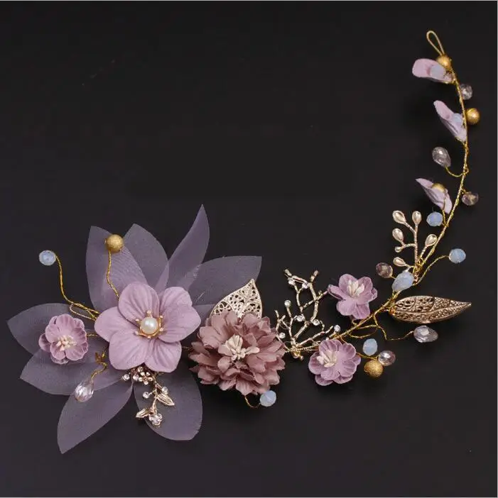 

Bridal tiara handmade head flower gold leaf twig flower wedding hair accessory