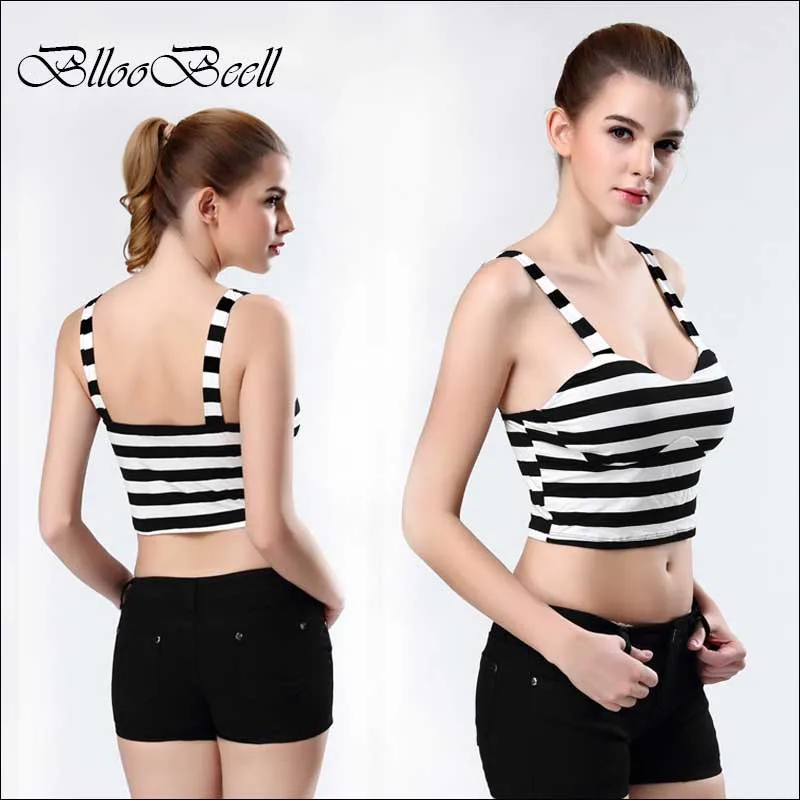 

BllooBeell Summer Women Padded Tank Tops Striped Camisole Sexy Women's Cami Short Tops Sleeveless Tanks Female Cami Vest
