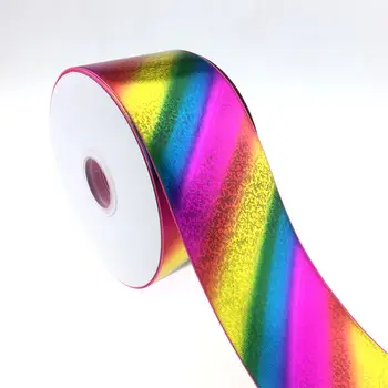 

Free shipping 100yard 3"75mm rainbow hologram grosgrain ribbon, DIY ribbon bows