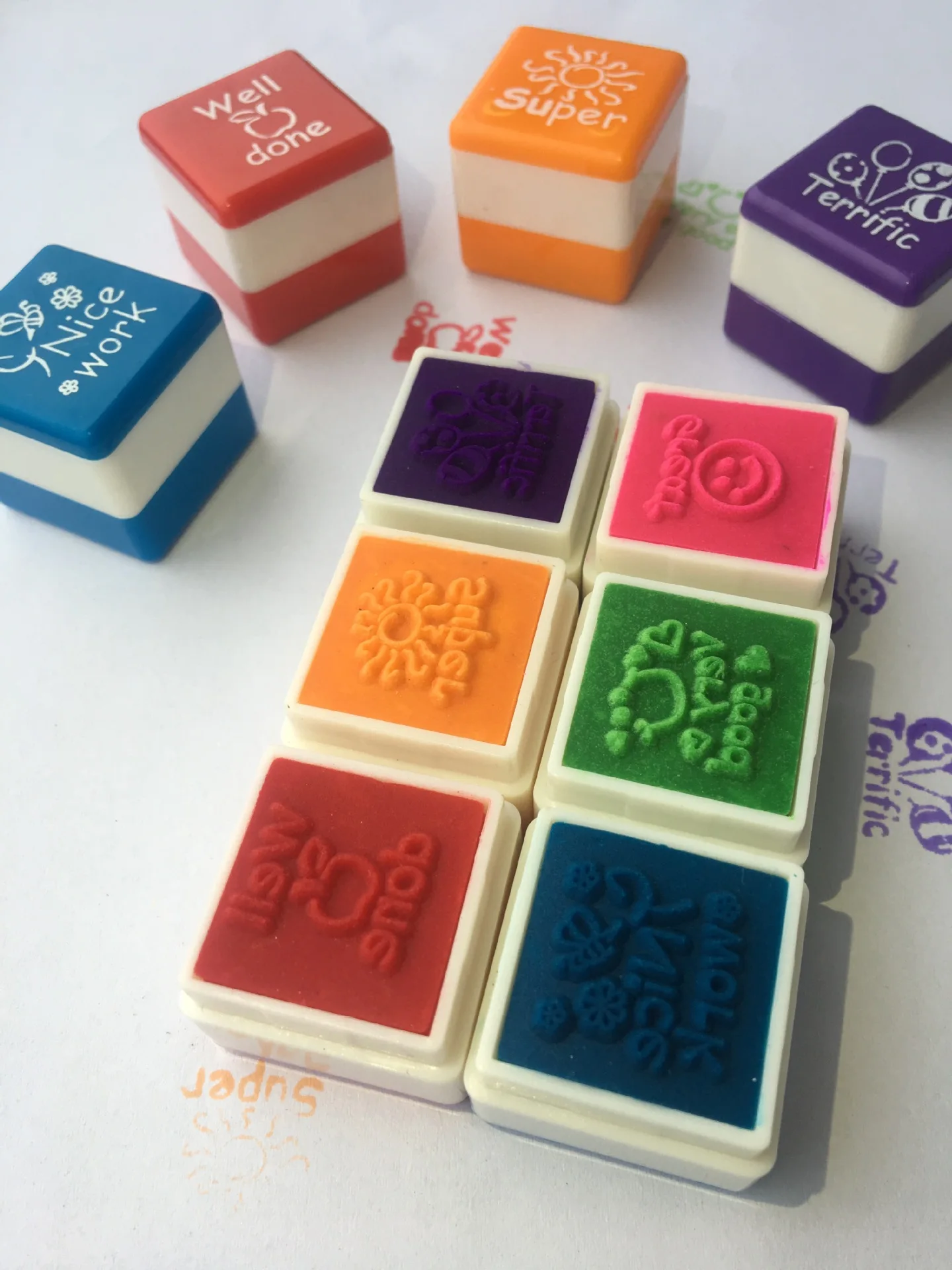 6pc set Kindergarten Teachers reward Stamper Children School Motivation Praise Reward Stamps Sticker DIY English Words