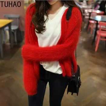 

TUHAO 2018 AUTUMN Winter Women Fashion New Red Coat Thick Sweater Sweater Knitted Cardigans Womens Cardigan Womens Clothing