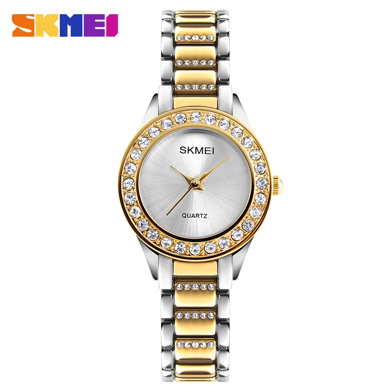 gold SKMEI, модные женские часы, платье, женские часы, Лидирующий бренд, роскошные бриллиантовые кварцевые часы, горячие часы, Relogio Feminino Montre Femme - Цвет: gold