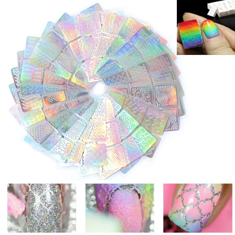 24 sheets Laser engraved stickers stickers 3D paste nail hollow + 8pics DIY Creative gradient