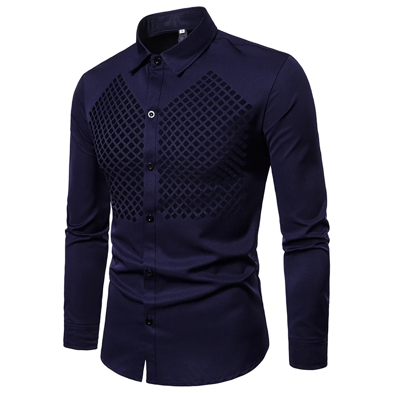 Solid Chest Hollow Grenadine Design Male Long Sleeve Shirt Men Turn-down collar Breathable  Shirt Bar Hairstylist Fashions
