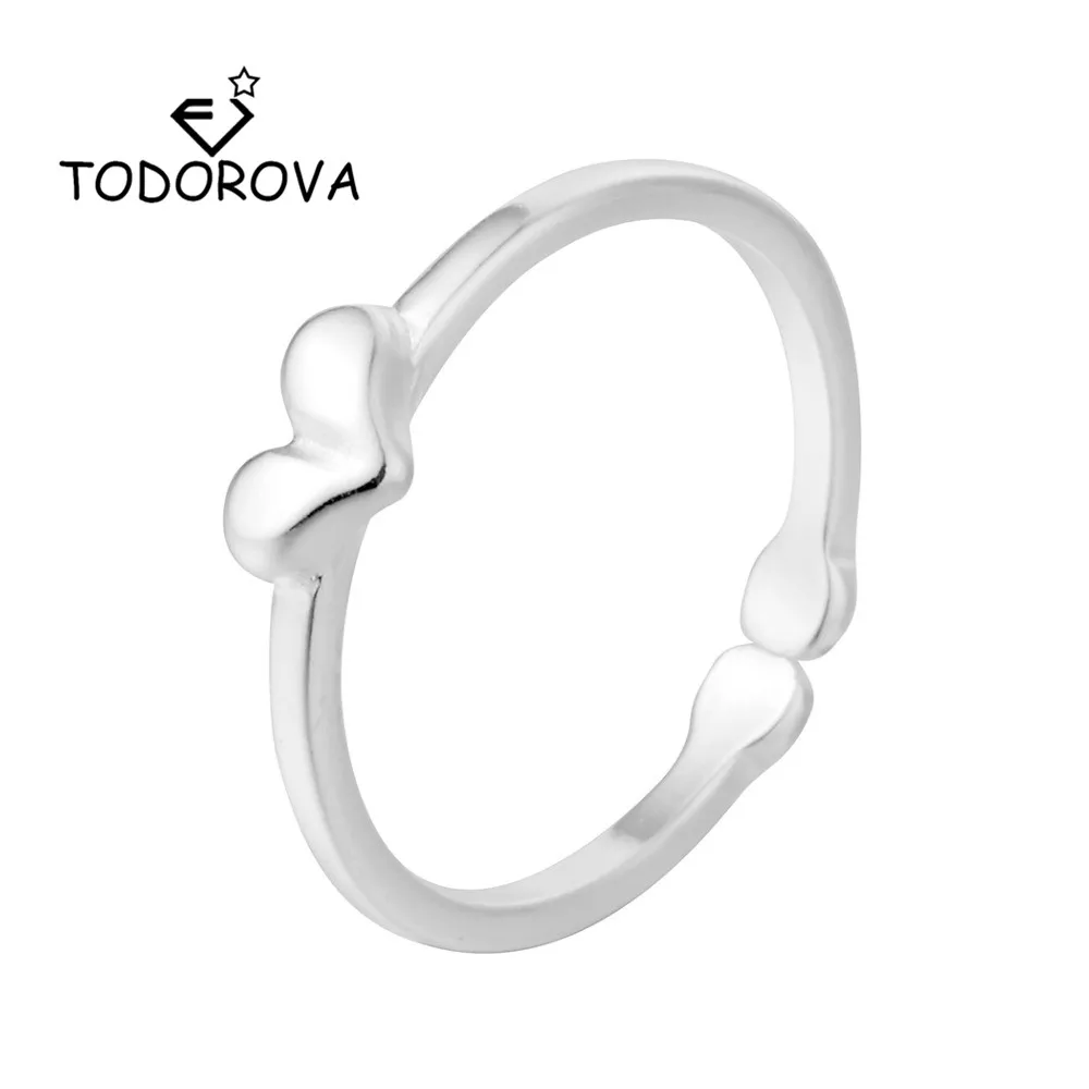 

Todorova Silver Cute Polish Heart Charm Open Rings for Men Women Minimalist Resizable Wedding Engagement Rings