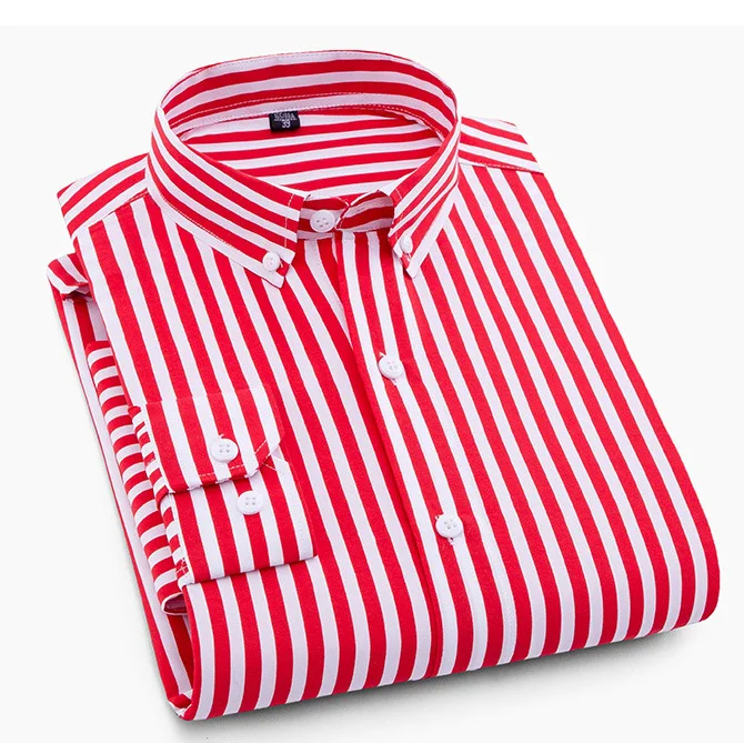 Men Shirt Polyester Slim Free Business Work Casual Single Breasted Large Size Long Sleeve Men's Dress Shirt