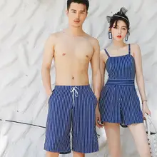 Купальники для пар, женский полосатый купальник, мужские пляжные шорты, шорты для влюбленных, купальный костюм