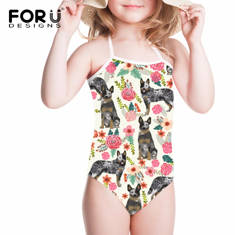 FORUDESIGNS Swimsuit Children Swimwear Australian Cattle Dog Florals