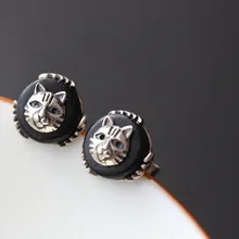 925 пробы женские серебряные серьги, модель с натуральным сандаловым деревом, тайские серебряные серьги-гвоздики в виде кошки