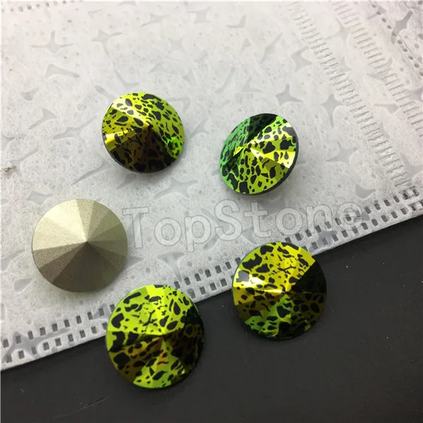TopStone K9 кристалл патина смешанные цвета 12 мм 14 мм Rivoli Кристалл Необычные Камень круглые стразы качество изготовления ювелирных изделий - Цвет: black green