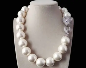 

free shipping bjc 000945 Natural 20mm white shell pearl inlay zircon leopard head LUXURY necklace