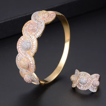 

Trendy Multicolors Geometry Full Micro Cubic Zirconia Geometry Hollow Bracelet Bangle Ring Sets Dress Jewelry Sets