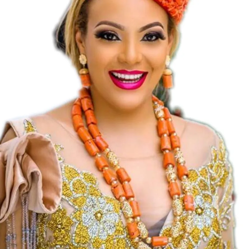 Нигерийский свадебный ювелирный набор для женщин, оранжевый кристалл и коралловые бусы, ювелирный набор, модный Дубай, ожерелье, набор ювелирных изделий - Окраска металла: k