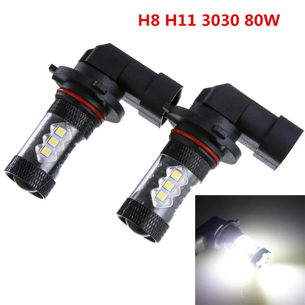 

2 Pieces H8 H11 80W Super White LED Car Fog Driving Head Lights Bulb 6500K Auto Driving Daytime Running lamp