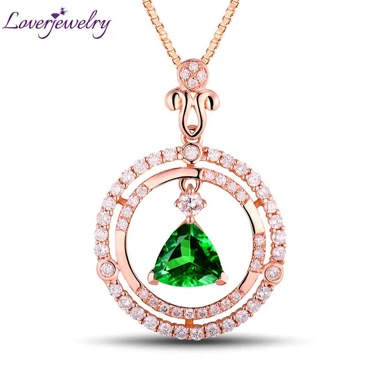

Loverjewelry Trillion 7x7mm cut Gemstone Solid 18Kt Rose Gold Diamond Tsavorite Pendant Wedding Party Gift for Women WP048