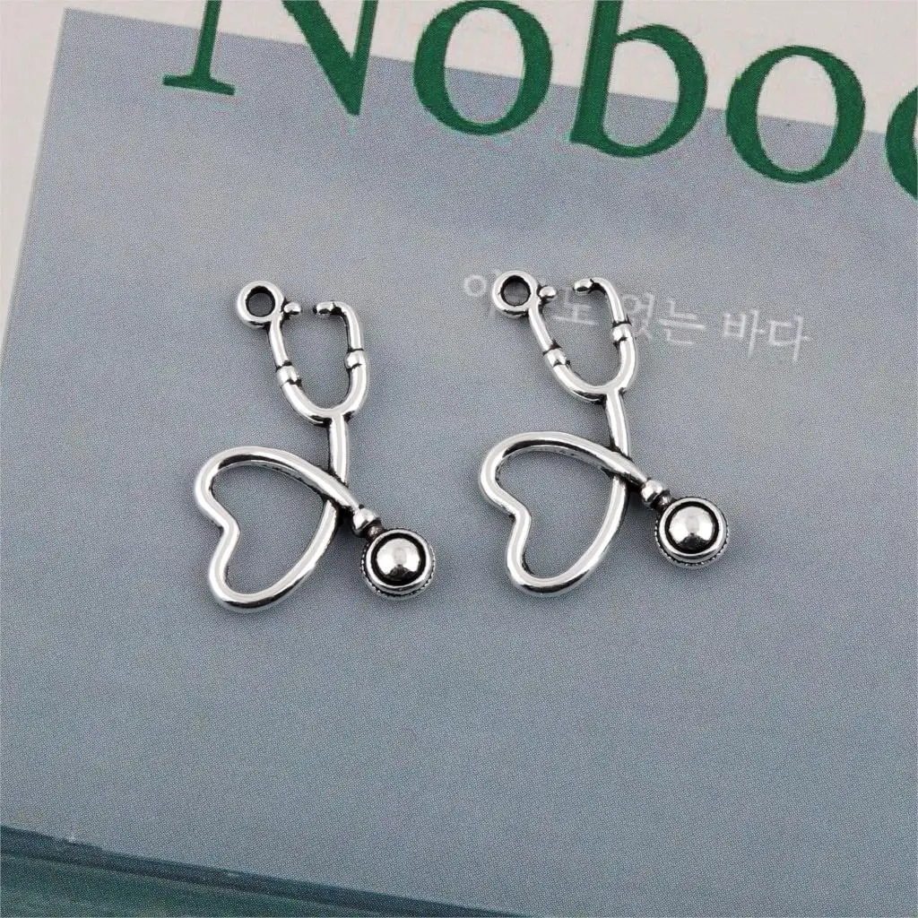 

20Pcs Antique Silver Medicine Heart Shaped Stethoscope Charms Nurse Pendant Making Bracelet Earrings metal jewelry 22X15mm A295