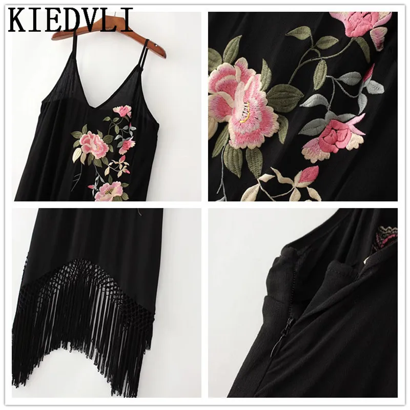 Lâche Nu 9726 Femmes Slip Sans Glands Noir D'été Robe Dos Asymétrique Kiedvli Black Manches Broderie Fringe Parti 6XwWC