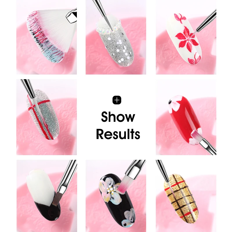 ROHWXY 15/12/8pcs Nail Art UV Gel Brush Set Pen UV Gel Nail Art Builder Flat Crystal Painting Drawing Carving Pen Manicure Tool