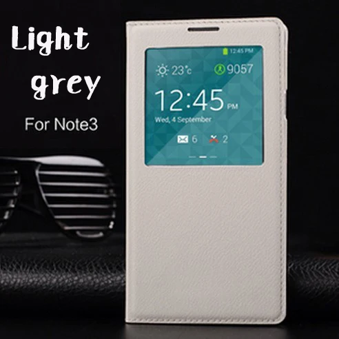 Откидной кожаный чехол для телефона samsung Galaxy Note 3 Note3 Not III SM 9005 N900 N9005 SM-N900 SM-N9005 чехол с чипом Smart View - Цвет: Light grey