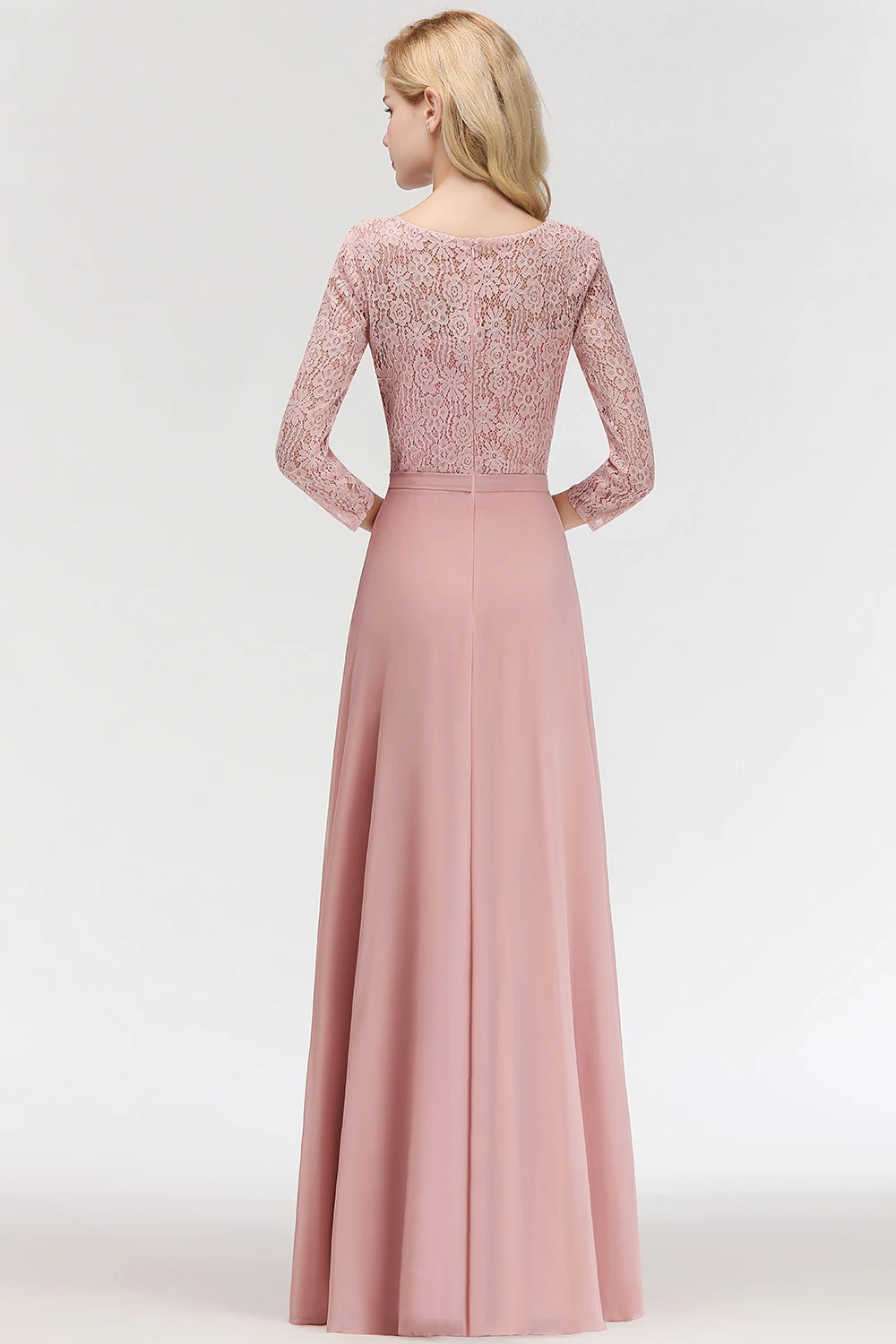 Женское платье без рукавов пыльно-розовый, длинный, шифоновый А-силуэт платье подружки невесты кружевное длинное праздничное свадебное официальное платье