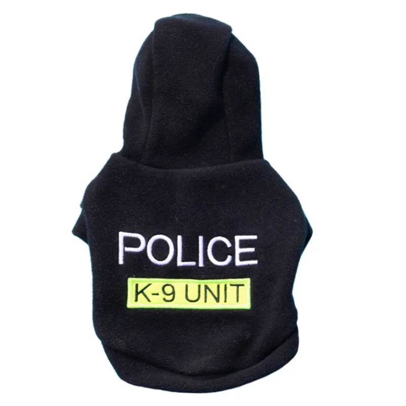 

Letter POLICE print pet dog Hooded Coat Fleece winter warm small puppy Jacket Hoodie clothes Black doggy apparel costume sale