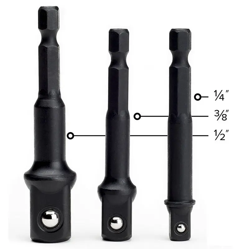 

Impact Grade Socket Adapter/Extension Set | Turns Power Drill Into High Speed Nut Driver | 1/4 inch, 3/8 inch, and 1/2 inch Dr