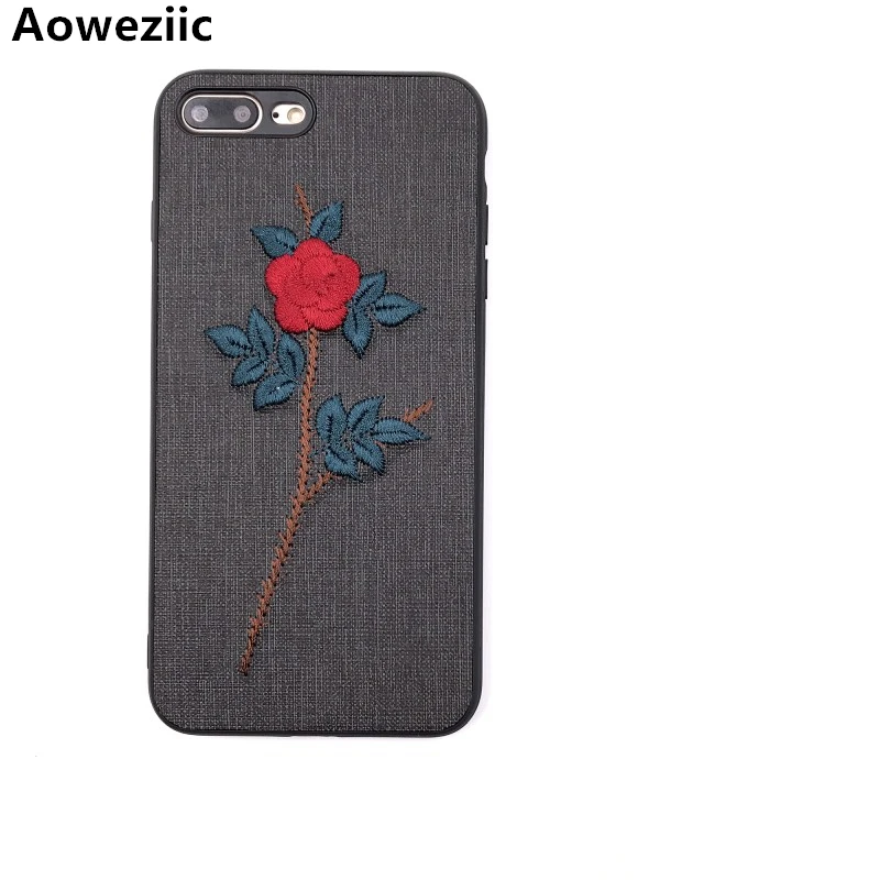 

Aoweziic Mobile phone shell embroidery soft For iphone8 X XS MAX XR protective cover 6Splus art 7p with lanyard Korean women