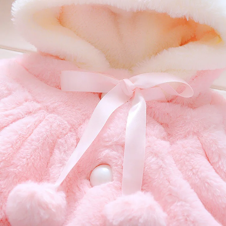 Зима младенческой новорожденных Малыш для маленьких девочек пальто с мехом куртка-плащ Зимний комбинезон; верхняя одежда хлопка Повседневное розовый белый свитера