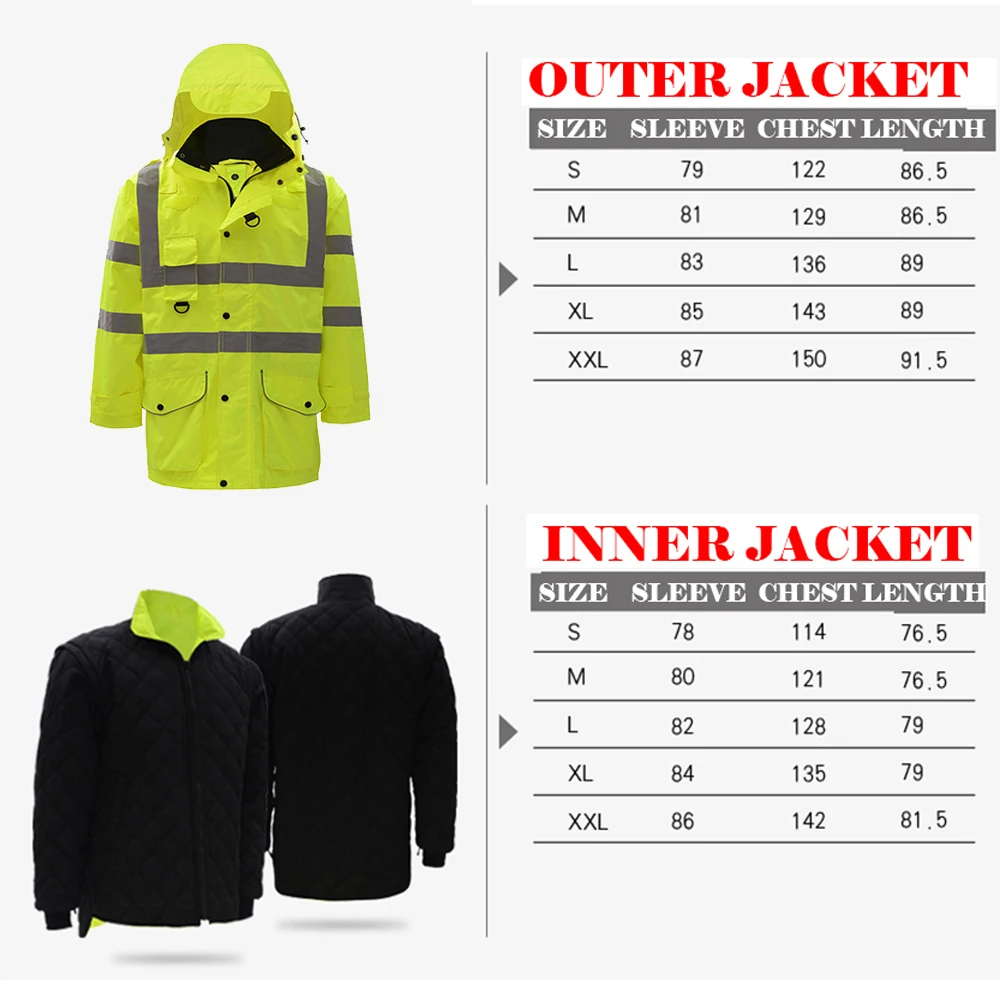 SFvest EN471 ANSI/SEA 107 AS/NZS Hi vis 7 in 1 waterproof parka windbreaker workwear rain coat reflective safety jacket