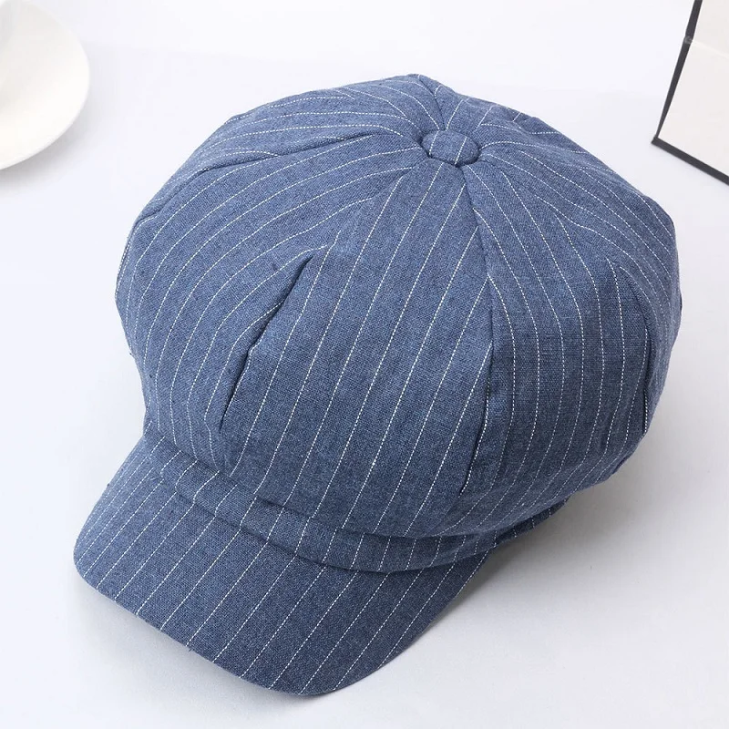 Spring Autumn Fashion Women Striped Newsboy Octagonal Hat Retro Beret Hats Curved Brim Cabble Cap Gatsby Golf Caps | Аксессуары для