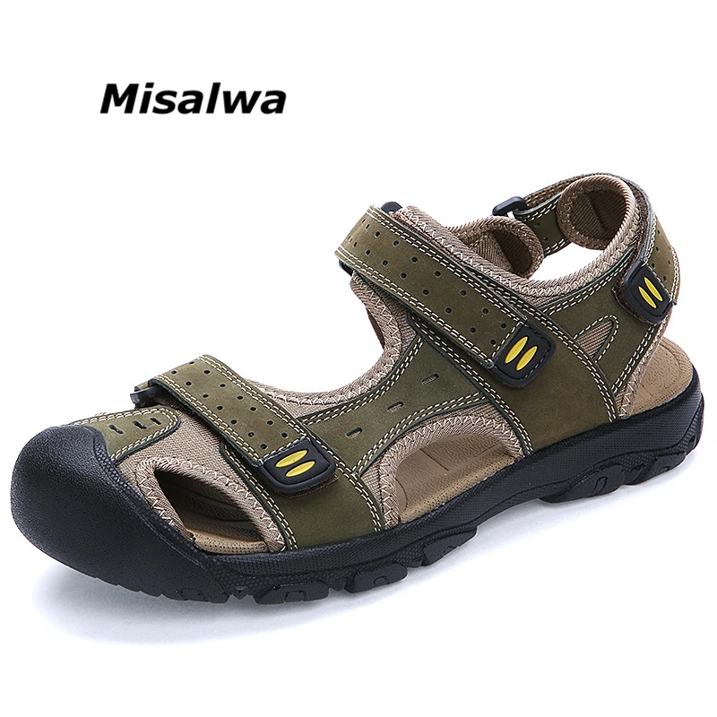 

Misalwa Durable Men Casual Sandals Men Comfortable Genuine Leather Beach Sandals Men Shoes Big Size 38-48 Free Shipping