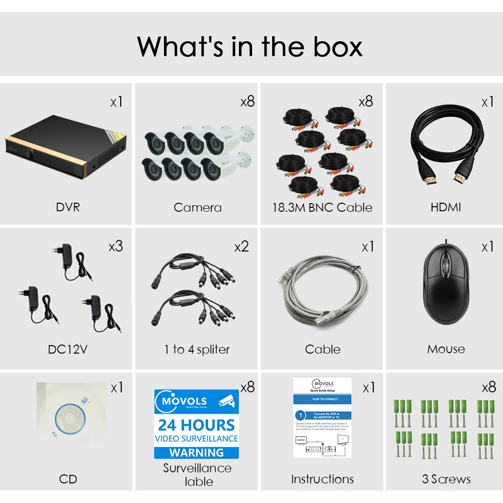 MOVOLS CCTV 1080 P 8 шт. камера товары теле и видеонаблюдения 8CH 2000TVL Открытый безопасности системы 8CH 1080N DVR комплект