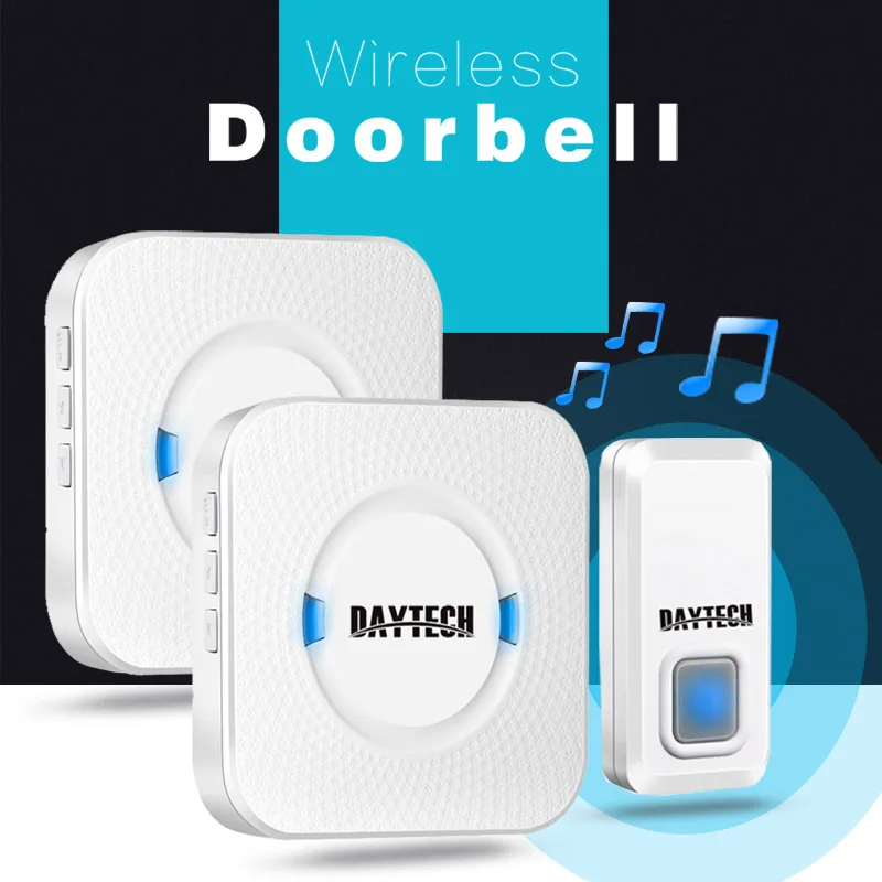 

DAYTECH Doorbell Wireless Waterproof Door Bell 2 Plug-in Receiver 1 Push Button Remote control long range 300M area LED DoorBell