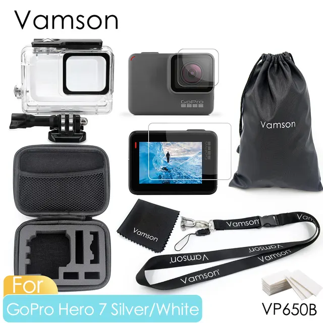 Vamson For Gopro Hero 7 Silver White Accessory Kit Waterproof