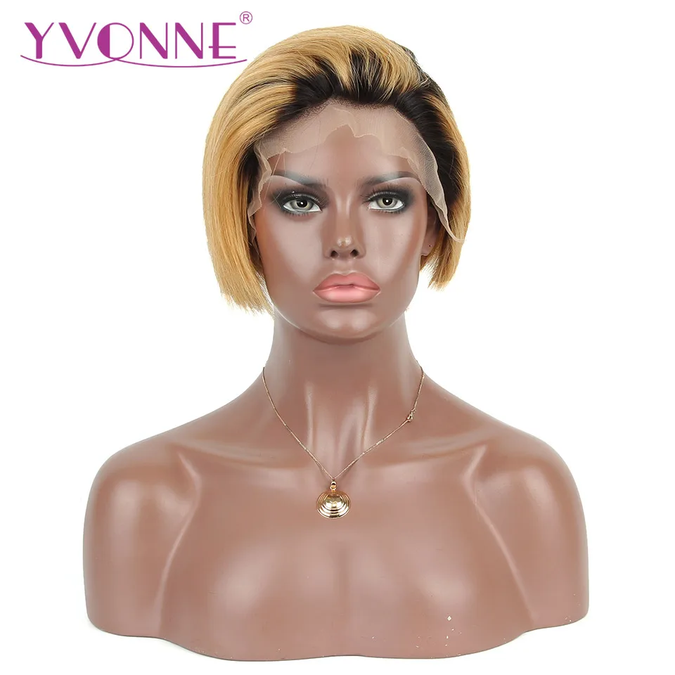 

YVONNE Design Ombre Color Pixie Cut Short Wigs Brazilian Remy Lace Front Human Hair Wigs Straight 8 Inches