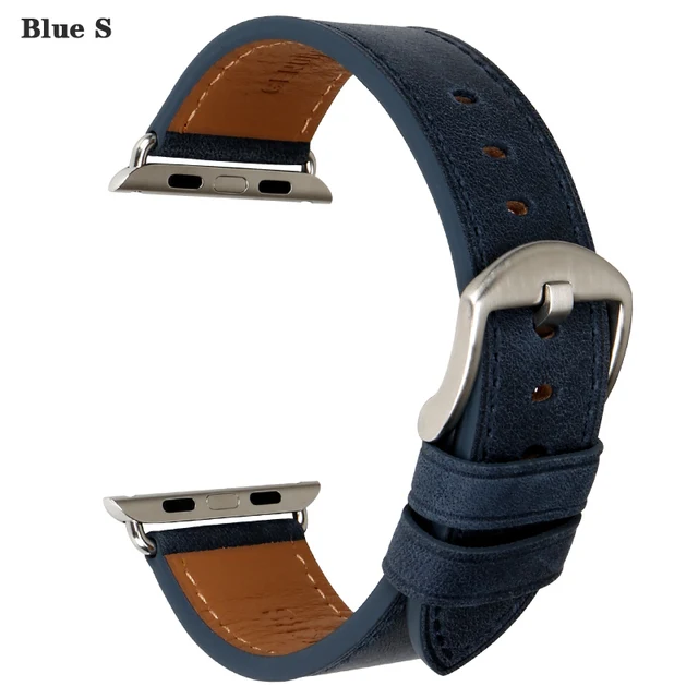 High Quality Leather Strap For Apple Watch Band 45mm 41mm 42mm 38mm 44mm 40mm Series 7 6 SE 5 4 3 iWatch Watchband Blue S