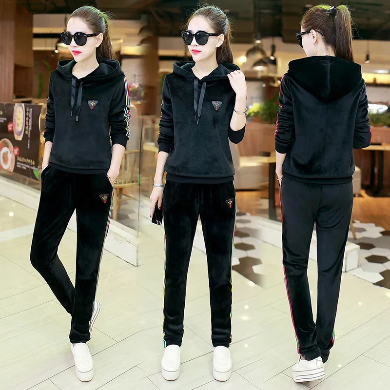 

Women Fleece Velvet Tracksuit Sportswear Female Thick Sweater Hoodies Sweatshirt+pants Running Jogging Leisure Set Warm Suit