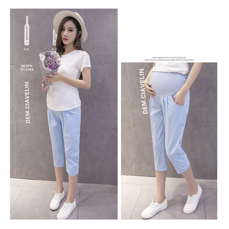Summer Maternity Bottom Trousers Cotton Elastic Belly Women Pregnant Pant Loose Casual Adjustable Waist Capris Summer Maternity Bottom Trousers Cotton Elastic Belly Women Pregnant Pant Loose Casual Adjustable Waist Capris