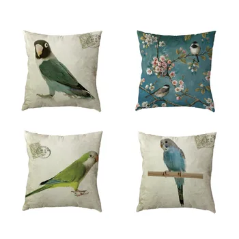 

Customized White Throw Pillow Cases Blue Green Bird Red Flower Butterfly Home Bedroom Sofa Dorm Decoration Gift Cushion Cover