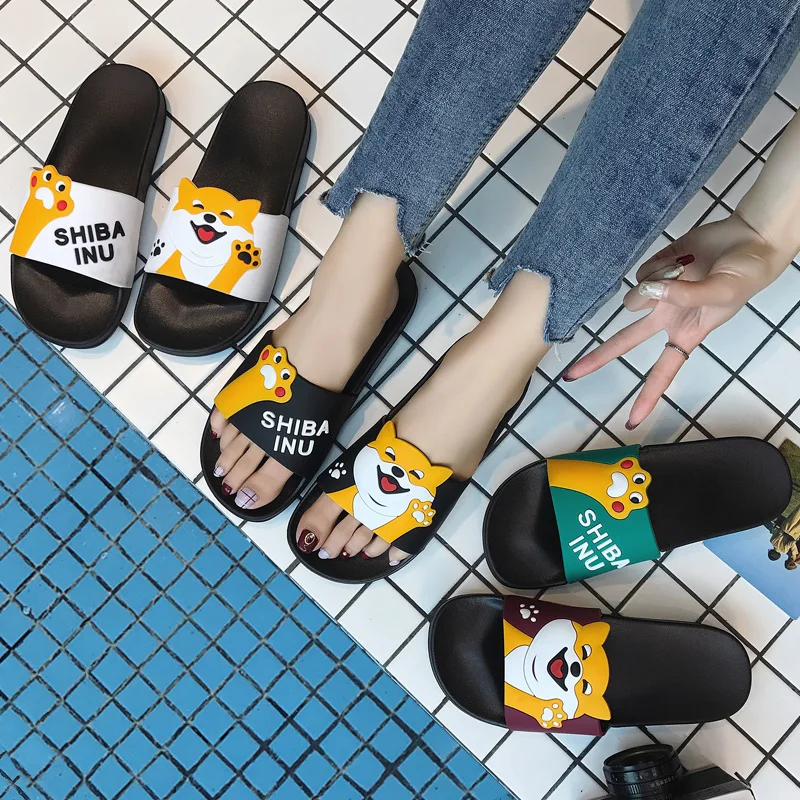 

Summer Women Slides Cartoon Dog Shiba Inu Beach Slippers Platform Sandals Shoes Sandalias Women Slip On Flip Flops Zapatos Mujer