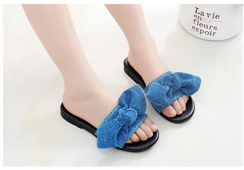 VFOCHI Girl Summer Slippers Bowknot Flats Fashion Shoes for Kids Teenager Girl Casual Slip-on Shoes Children Girl Slipper