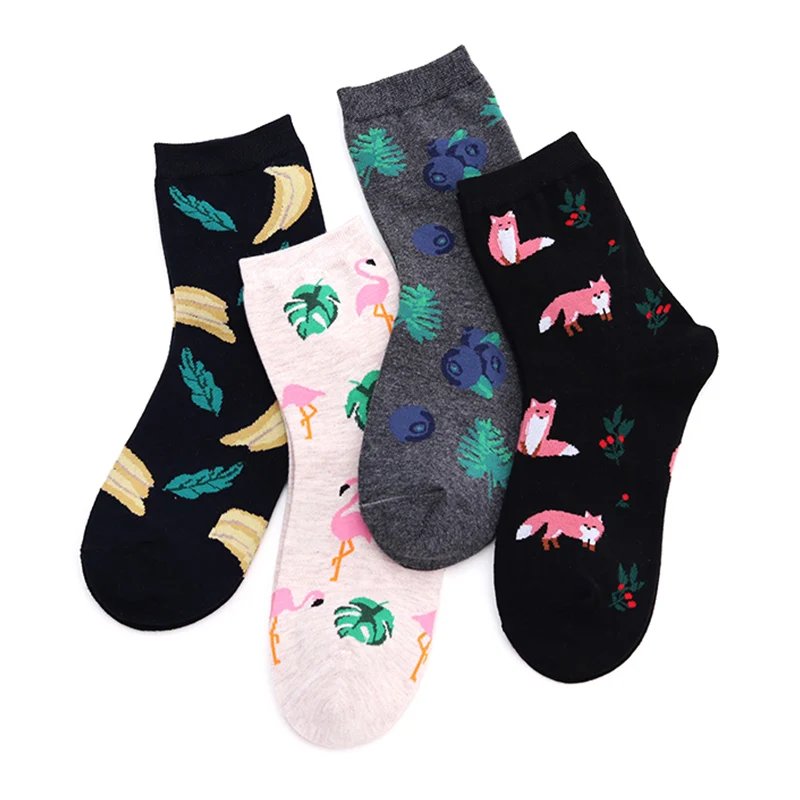 Распродажа Kawaii женские милые рисунки искусство хлопковые носки Calcetines животные/Кактус растения Печать Фламинго жаккард корейский кактус