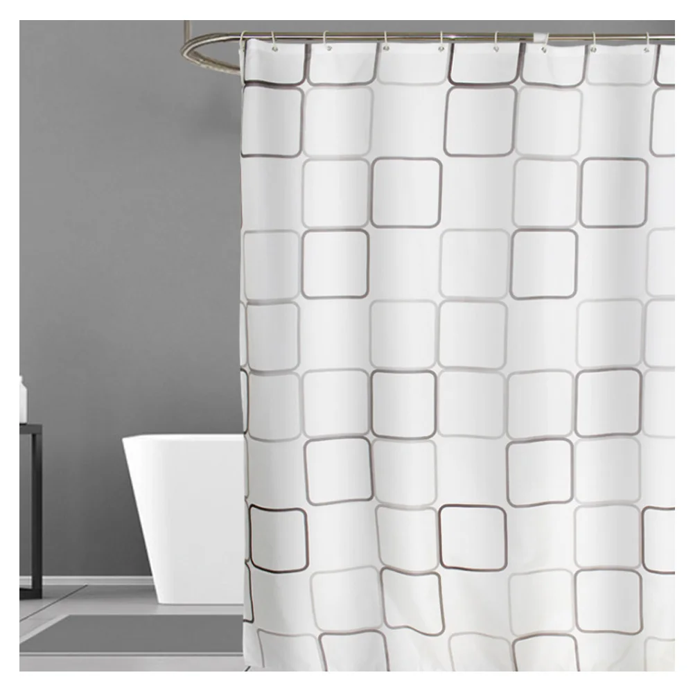 

Shower Curtain Set with Hooks 3D Geometric Square Black White Diamond Bathroom Decor Mildew Resistant Fabric Shower Curtain