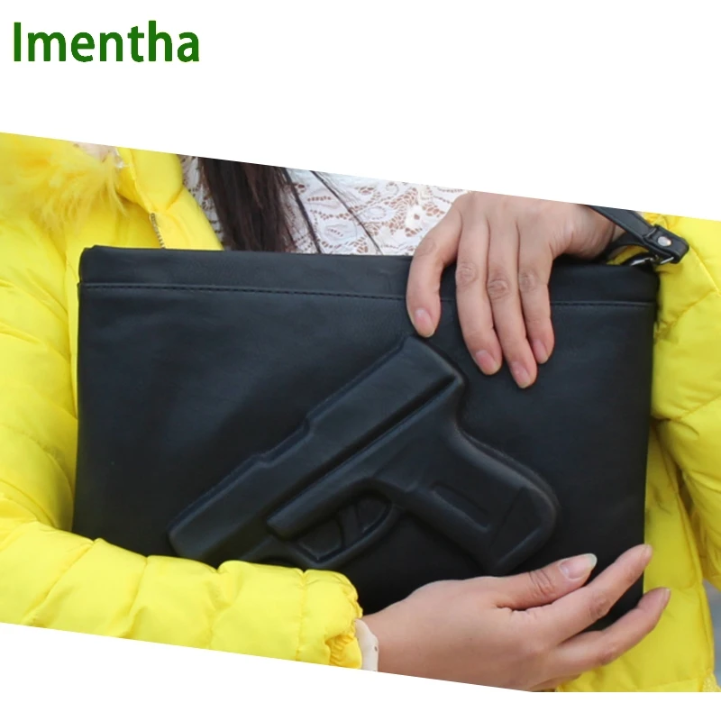 

3D Print Gun bags women day clutches envelope black clutch bag evening party small Pistol bag