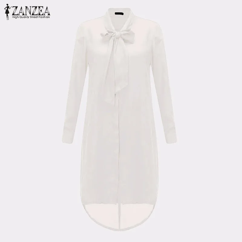 ZANZEA мода Blusas Femininas женская рубашка Vestido с бантом с длинным рукавом Повседневная Amsymetircal шифоновая блузка топы размера плюс S-5XL
