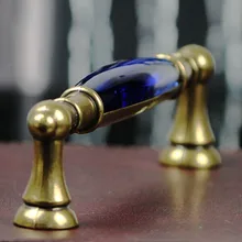 128mm blue glass crystal kitchen cabinet drawer handles bronze dresser cupboard door pull knob 5″ antique brass hardware handles